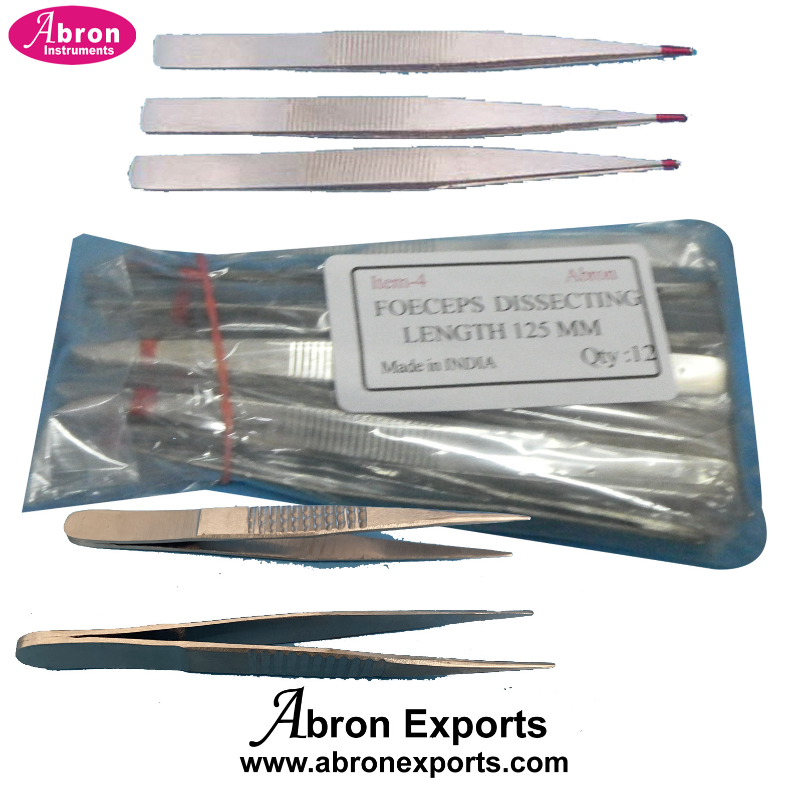 Forceps Stainless Steel Pointed 4 inch long AB-561A4 100mm 4 Inch Long AB-561A5 120-125mm 5 Inch Long 10pc 